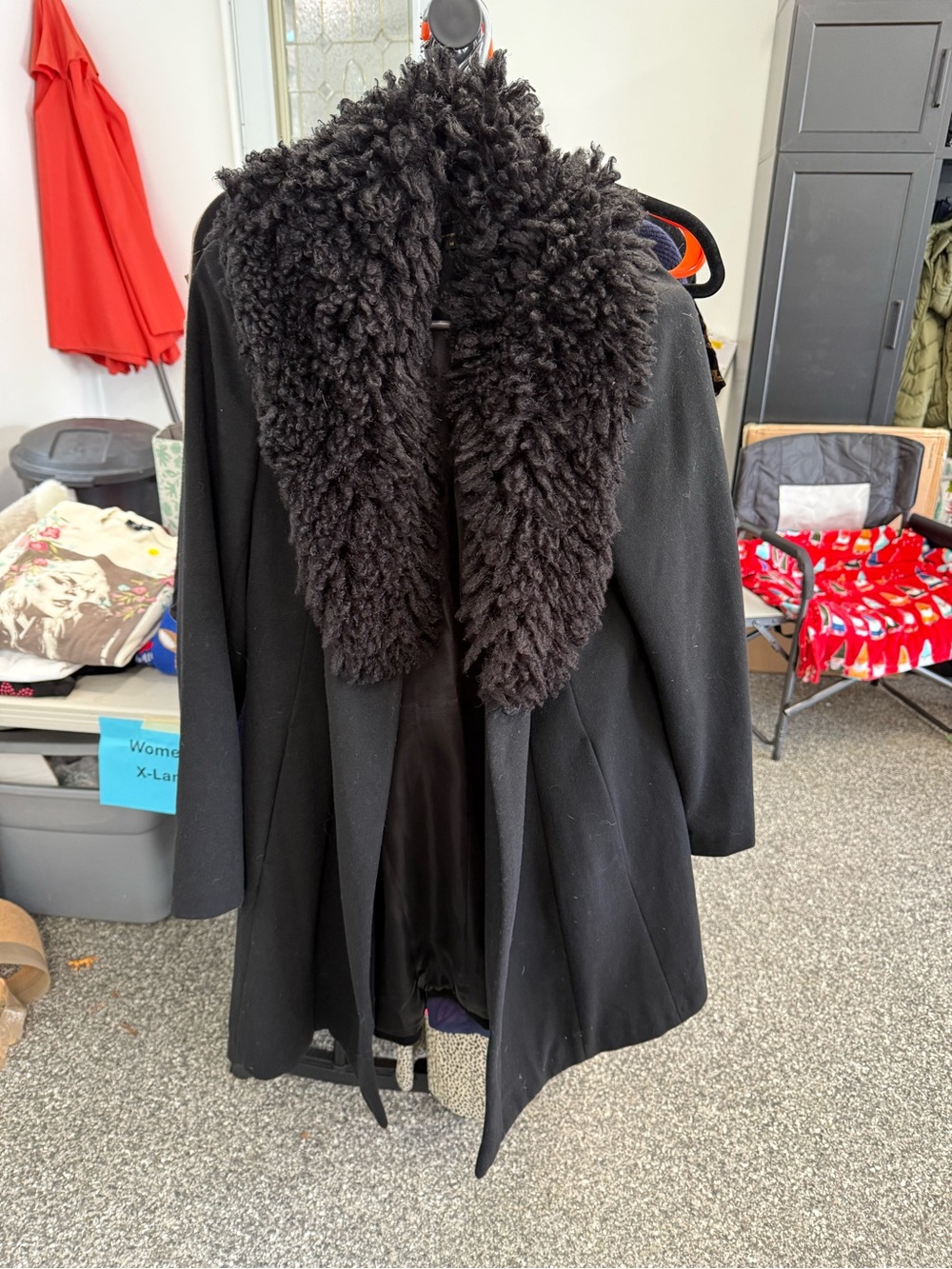 Laundry By Shelli Segal Black Pea Coat with Faux Shearling Collar
